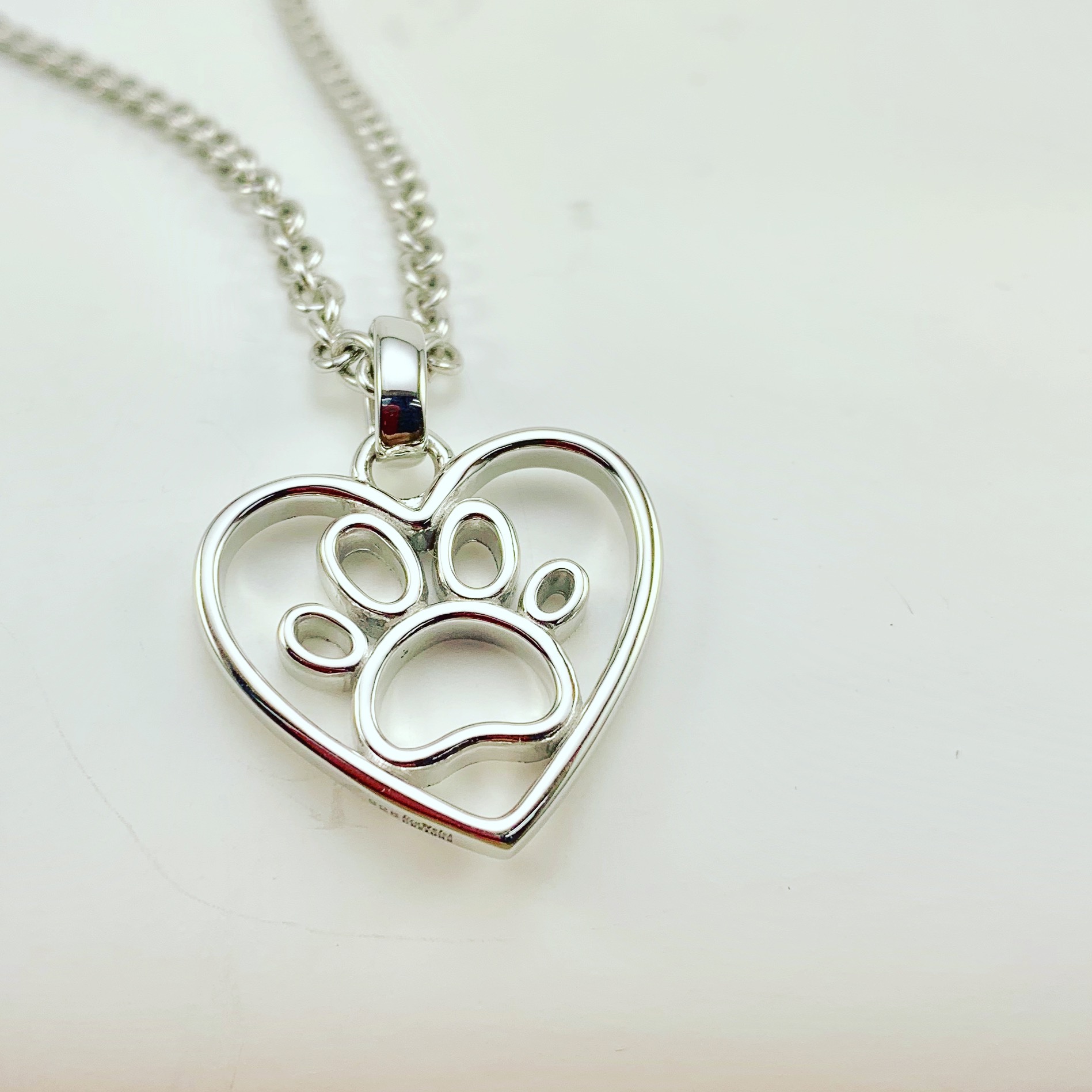 Diamond Dog Paw/Bone Necklace 1/5 ct tw Round & Baguette 10K White Gold 18