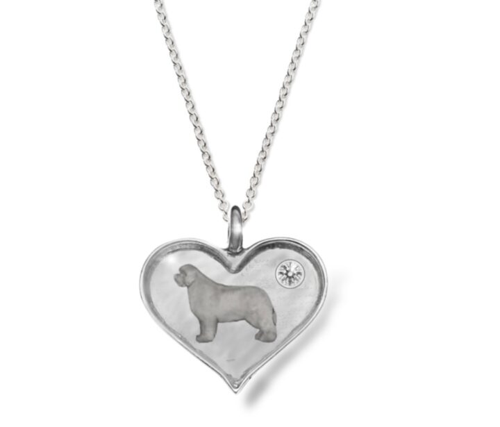 Sterling Silver Bezel Heart with Lab Diamond Newfoundland Necklace