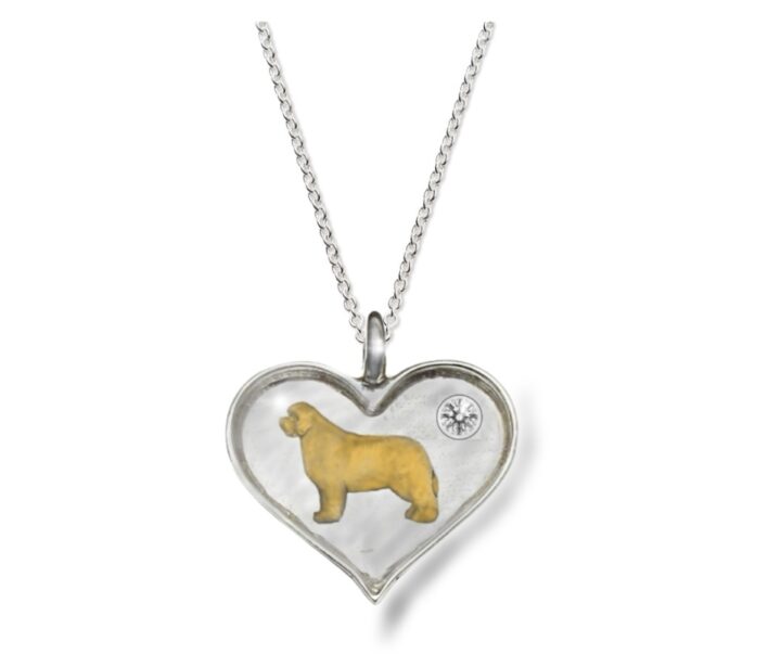 Sterling Silver and 18Kt yg Bezel Heart Newfoundland Necklace