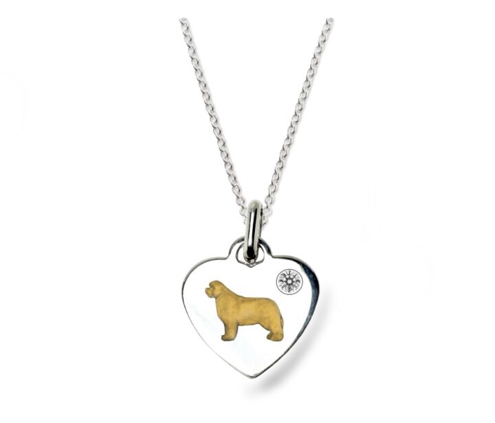 Sterling silver and 18kt yg flat heart with lab diamond Newfoundland Necklace